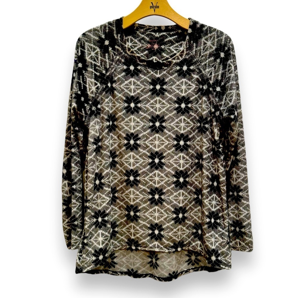 Climate Right by CuddlDuds Size L (12-14) Black/Gray Fair Isle Pullover Fleece